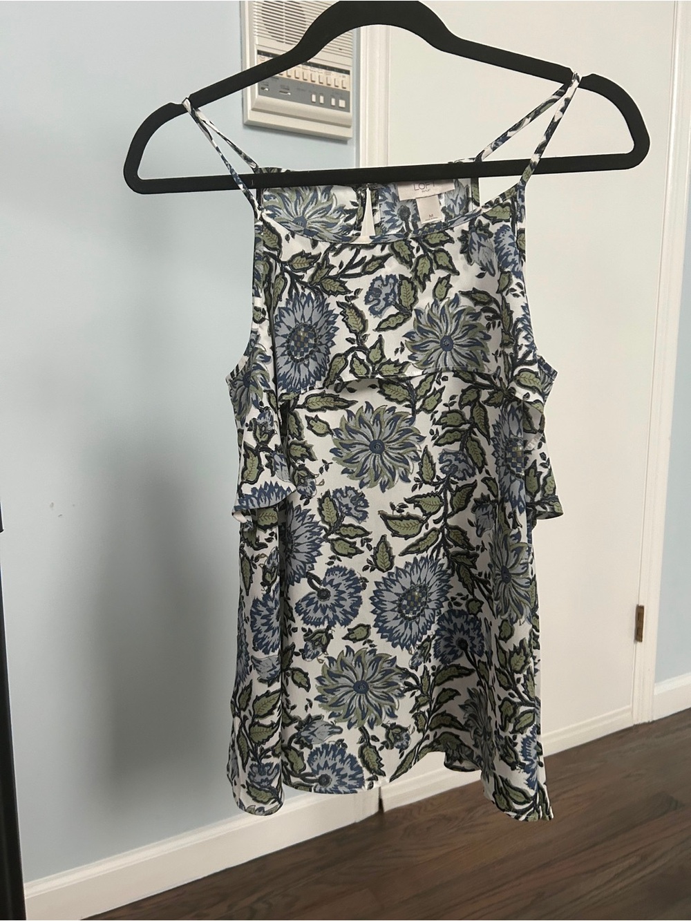 LOFT Floral Spaghetti-Strap Camisole in White, Blue & Green